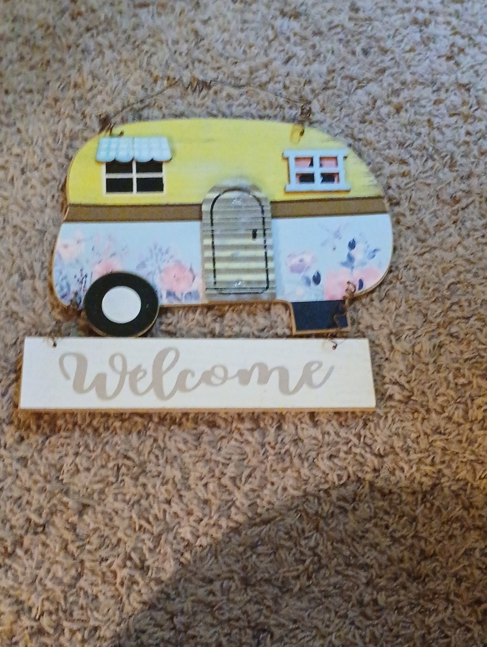 Yellow Floral Camper Welcome Sign